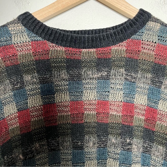 VTG Dockers Men Grandpa Sweater Medium Grunge Chenile Plaid Knit Crewneck - Picture 6 of 9